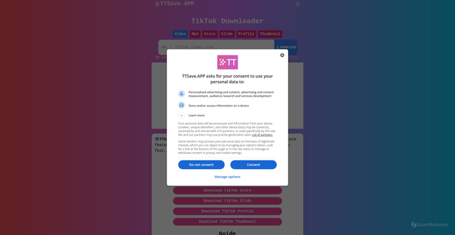 Security scan screenshot of https://ttsave.app