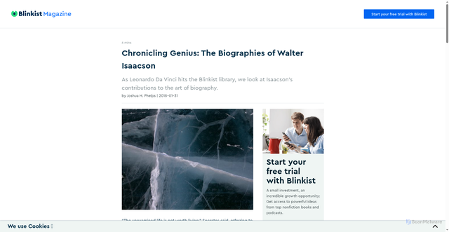 Security scan screenshot of https://www.blinkist.com/magazine/posts/chronicling-genius-biographies-walter-isaacson