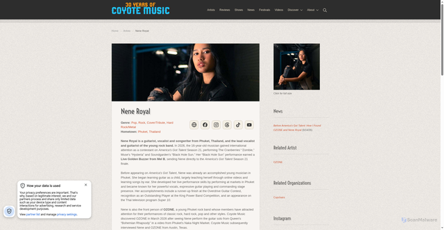 Security scan screenshot of https://www.coyotemusic.com/artists/nene-royal