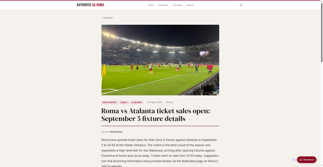 Security scan screenshot of https://www.authentic-as-roma.com/article/roma-vs-atalanta-ticket-sales-open-september-5-fixture-details-cmt1frs1a00523sk00xnnye7s