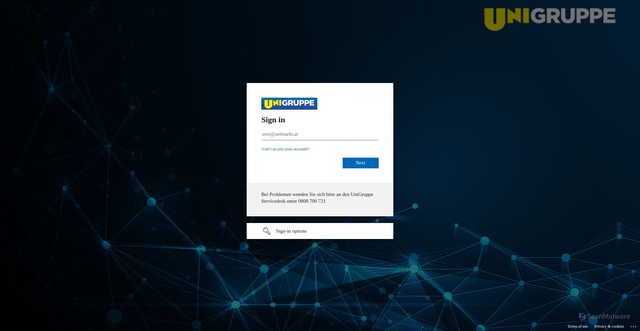 Security scan screenshot of https://unimarkt-my.sharepoint.com