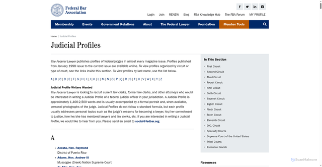 Security scan screenshot of https://www.fedbar.org/past-profiles-index/