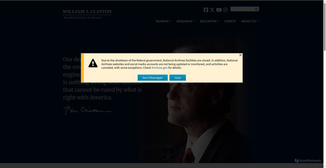 Security scan screenshot of https://www.clintonlibrary.gov/