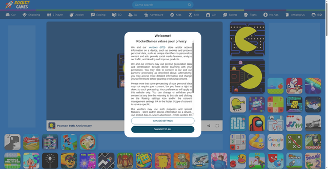Security scan screenshot of https://www.rocketgames.io/game/pacman-30th-anniversary