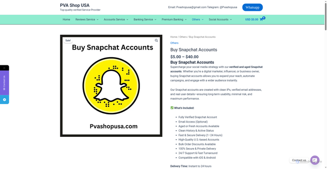 Security scan screenshot of https://pvashopusa.com/product/buy-snapchat-accounts/