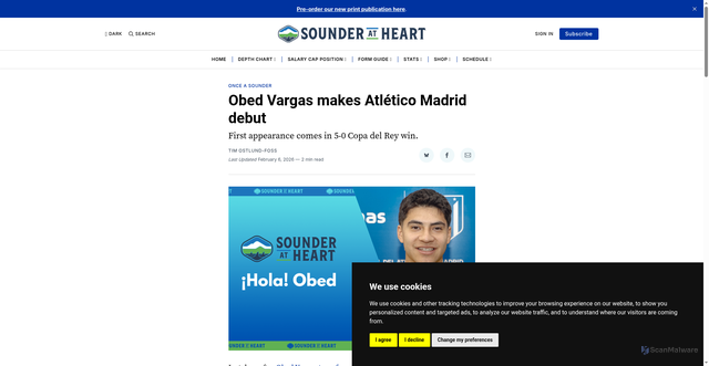 Security scan screenshot of https://www.sounderatheart.com/2026/02/obed-vargas-makes-atletico-madrid-debut/