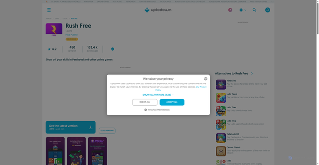 Security scan screenshot of https://rush-free.en.uptodown.com/android