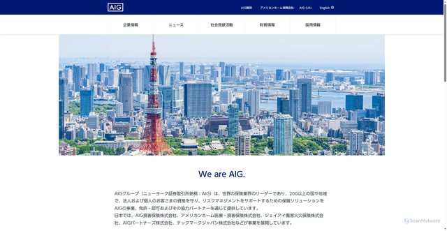 Security scan screenshot of https://www-154.aig.com