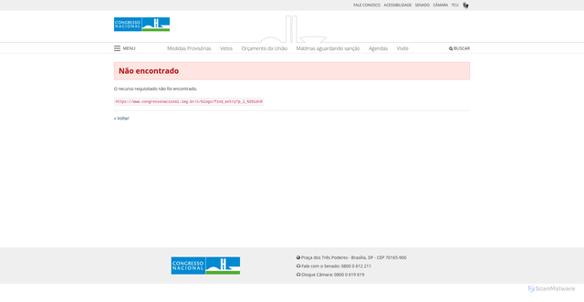 Security scan screenshot of https://www.congressonacional.leg.br/c/blogs/find_entry?p_l_%20id=0