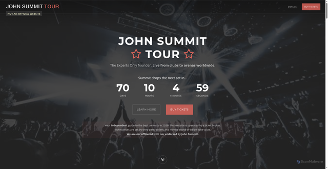 Security scan screenshot of https://www.johnsummittour.com/