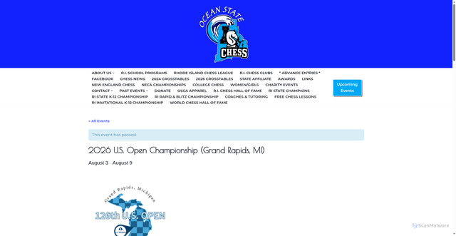 Security scan screenshot of https://oceanstatechess.com/event/2026-u-s-open-championship/