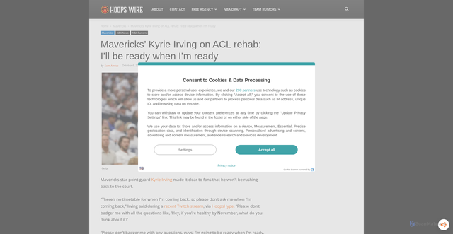 Security scan screenshot of https://hoopswire.com/mavericks-kyrie-irving-on-acl-rehab-ill-be-ready-when-im-ready/