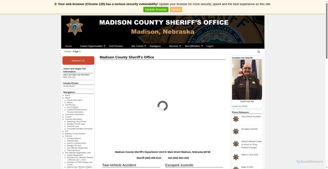 Security scan screenshot of https://madisonsheriffne.gov/