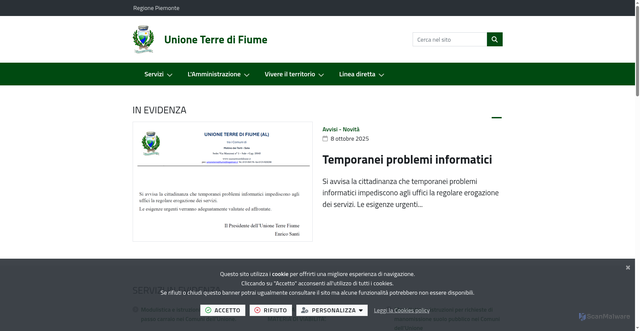 Security scan screenshot of https://www.unioneterredifiume.it/it-it/home