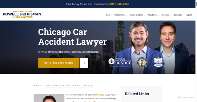 Security scan screenshot of https://paulandsteve.com/chicago-car-accident-lawyer/