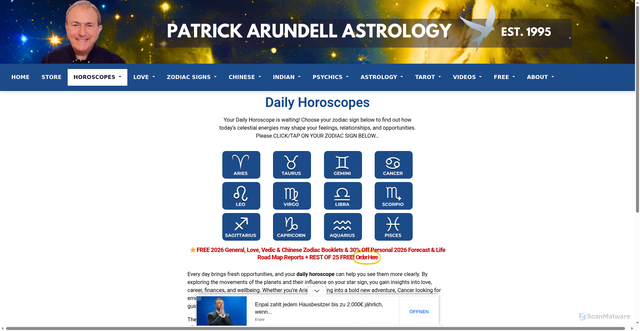 Security scan screenshot of https://patrickarundell.com/horoscopes/daily-horoscopes/