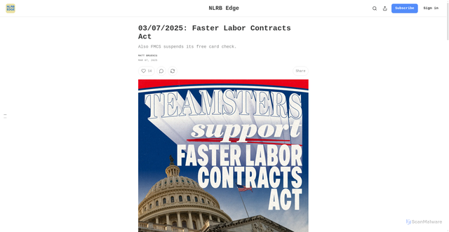 Security scan screenshot of https://www.nlrbedge.com/p/03072025-faster-labor-contracts-act