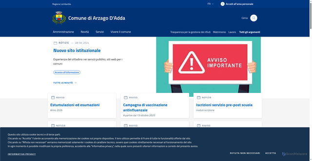 Security scan screenshot of https://www.comune.arzago.bg.it/