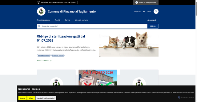 Security scan screenshot of https://www.comune.pinzanoaltagliamento.pn.it/