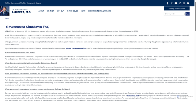 Security scan screenshot of http://bera.house.gov/shutdownquestions