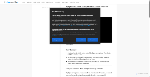Security scan screenshot of https://www.stargazette.com/story/news/local/2025/10/30/elmira-ny-sunrise-sunset-daylight-saving-time/86988985007/