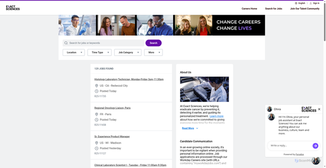 Security scan screenshot of https://exactsciences.wd1.myworkdayjobs.com/Exact_Sciences