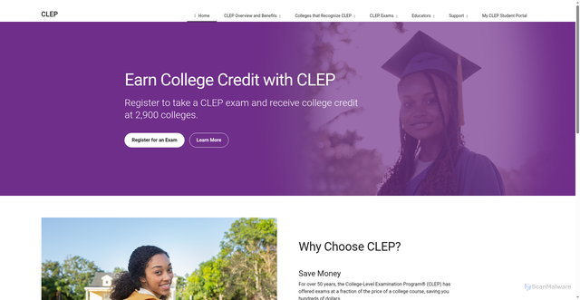 Security scan screenshot of https://clep.collegeboard.org