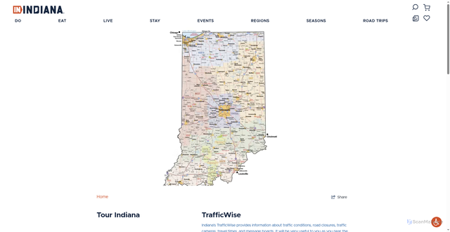 Security scan screenshot of https://www.visitindiana.com/tour-indiana/traffic/