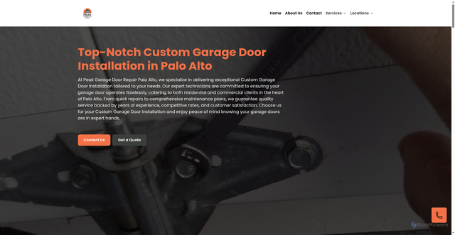 Security scan screenshot of https://peak-garage-door-repair-palo-alto.pages.dev/custom-garage-door-installation/