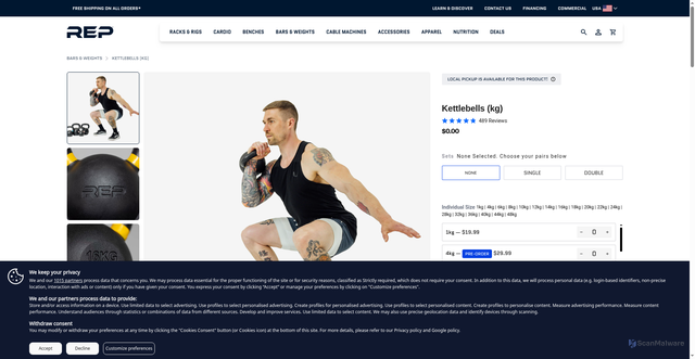 Security scan screenshot of https://repfitness.com/products/kettlebells-kg?variant=41730955411614&_gsid=1HQ5T2RK1Zxr