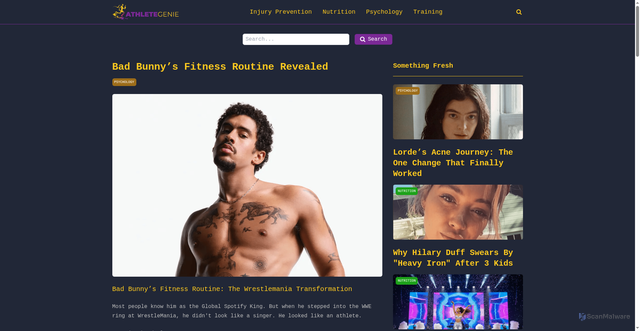 Security scan screenshot of https://athletegenie.pages.dev/posts/bad-bunny-s-fitness-routine-revealed/