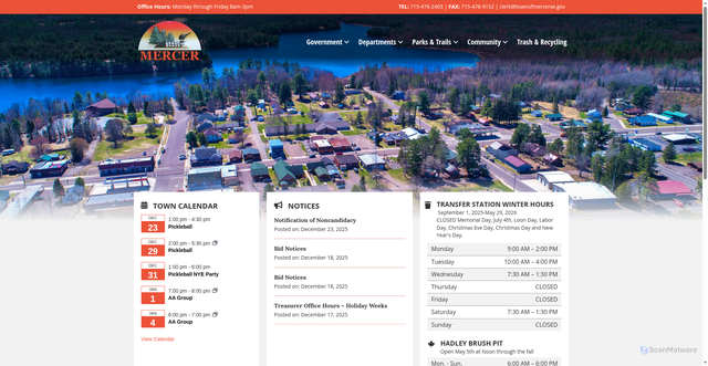 Security scan screenshot of https://www.townofmercer.com/