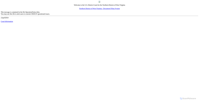 Security scan screenshot of https://ecf.wvnd.uscourts.gov
