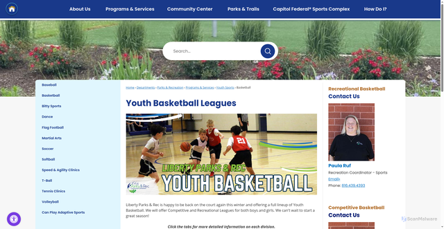 Security scan screenshot of https://www.libertymissouri.gov/1789/Basketball