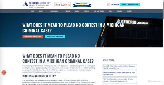 Security scan screenshot of https://www.glgmichigan.com/what-does-it-mean-to-plead-no-contest-in-a-michigan-criminal-case/