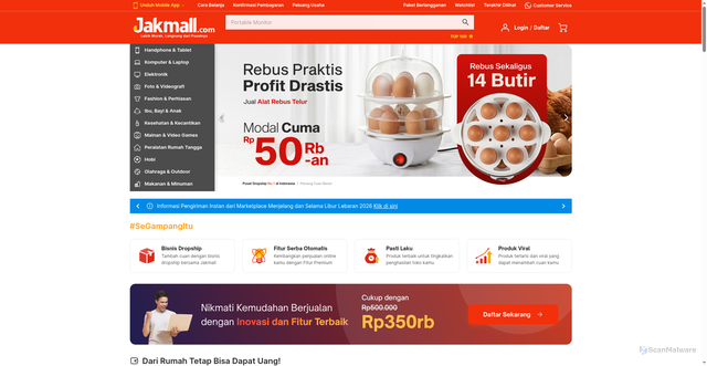 Security scan screenshot of https://jakmall.com