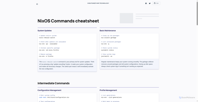 Security scan screenshot of https://cheatsheet-ana.pages.dev/nixos