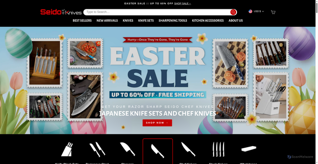 Security scan screenshot of https://seidoknives.com