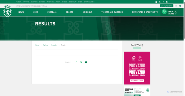 Security scan screenshot of https://sporting.pt/en/futebol-formacao/iniciados/resultados