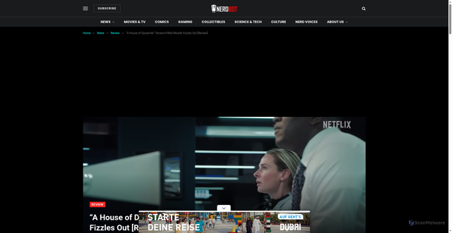 Security scan screenshot of https://nerdbot.com/2025/10/16/a-house-of-dynamite-tension-filled-missile-that-fizzles-out-review/