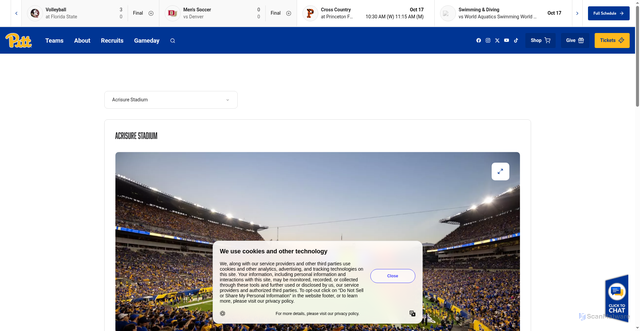 Security scan screenshot of https://pittsburghpanthers.com/facilities/acrisure-stadium/71