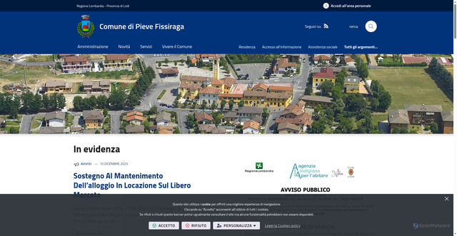 Security scan screenshot of https://www.comune.pieve-fissiraga.lo.it/it-it/home