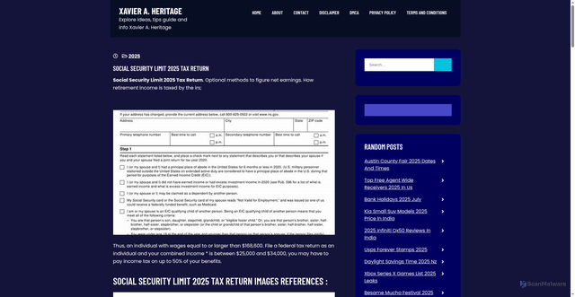Security scan screenshot of https://xavieraheritage.pages.dev/hnzma-social-security-limit-2025-tax-return-vvfav/