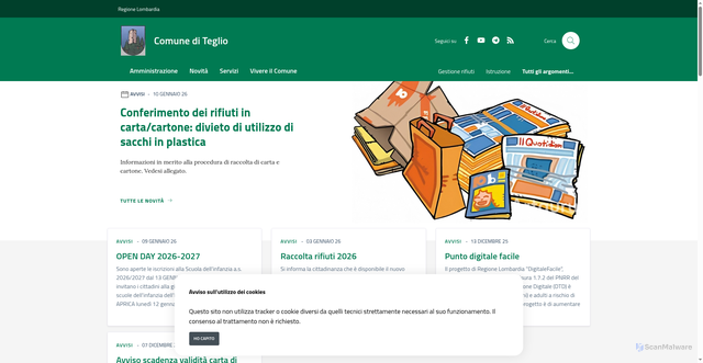 Security scan screenshot of https://www.comune.teglio.so.it/