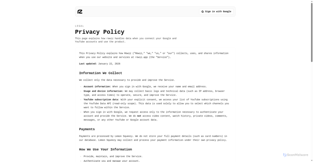 Security scan screenshot of https://rewiz.app/privacy