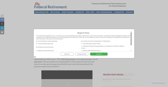 Security scan screenshot of https://www.myfederalretirement.com/cola-estimate/