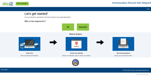 Security scan screenshot of https://izrecord.nv.gov/