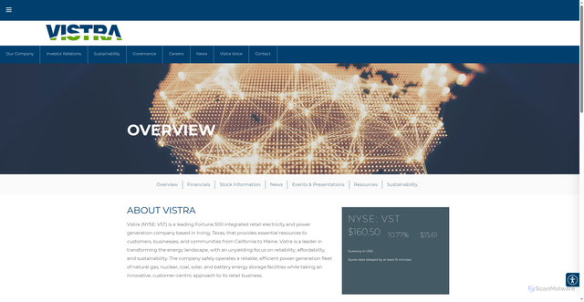 Security scan screenshot of https://investor.vistracorp.com/