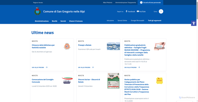 Security scan screenshot of https://comune.sangregorionellealpi.bl.it/