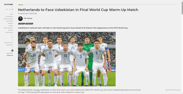 Security scan screenshot of https://uz.kursiv.media/en/2026-05-07/netherlands-to-face-uzbekistan-in-final-world-cup-warm-up-match/